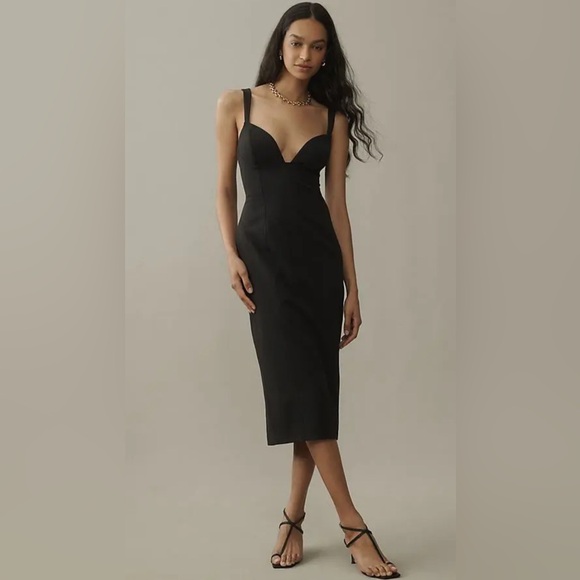 BHLDN Sage Sweetheart Stretch Crepe Midi Dress NWT Small - Picture 1 of 9